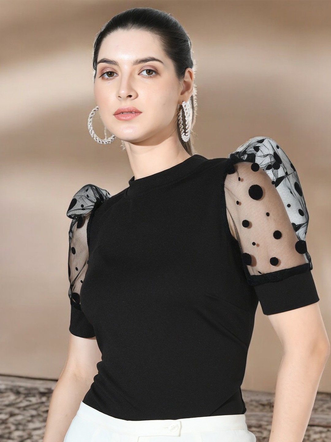 

IUGA Puff Sleeve Top, Black