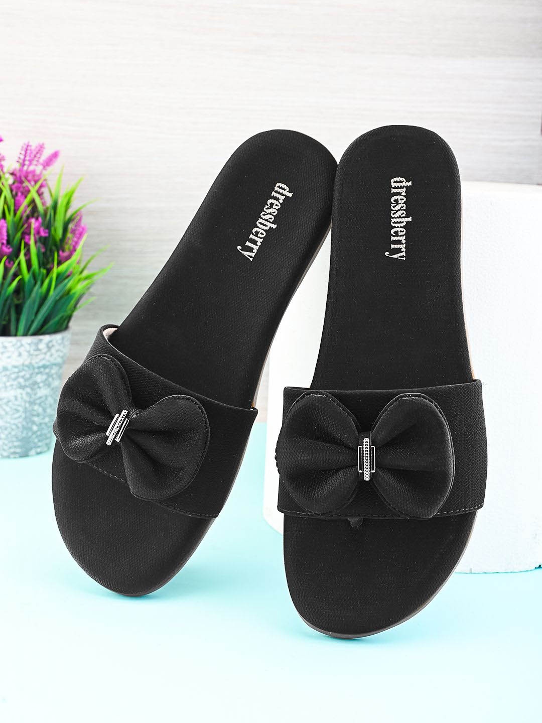 

DressBerry Women Open Toe Flats, Black