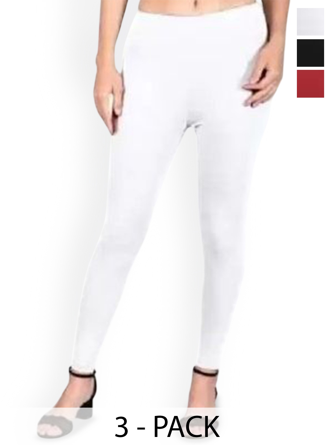 

URBAN KANYA Pack Of 3 Mid-Rise Churidar-Length Leggings, Red