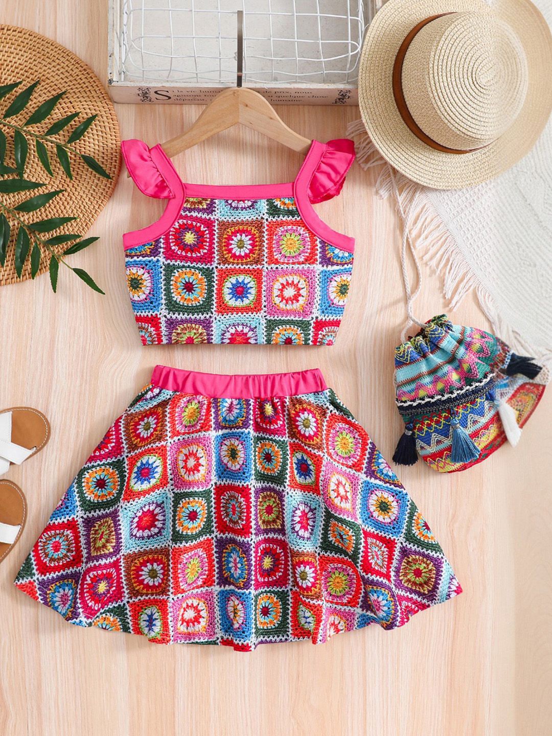 

INCLUD Girls Printed Top with Skirt, Blue