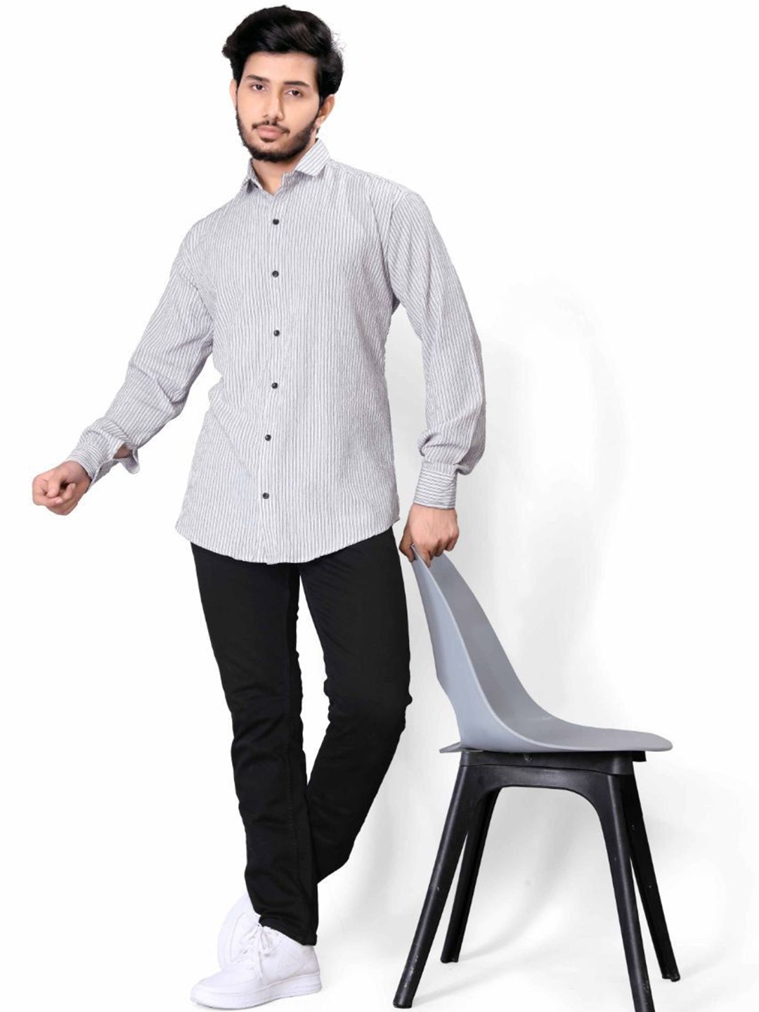 

Bombay Begum Men Pinstripes Opaque Striped Casual Shirt, Off white