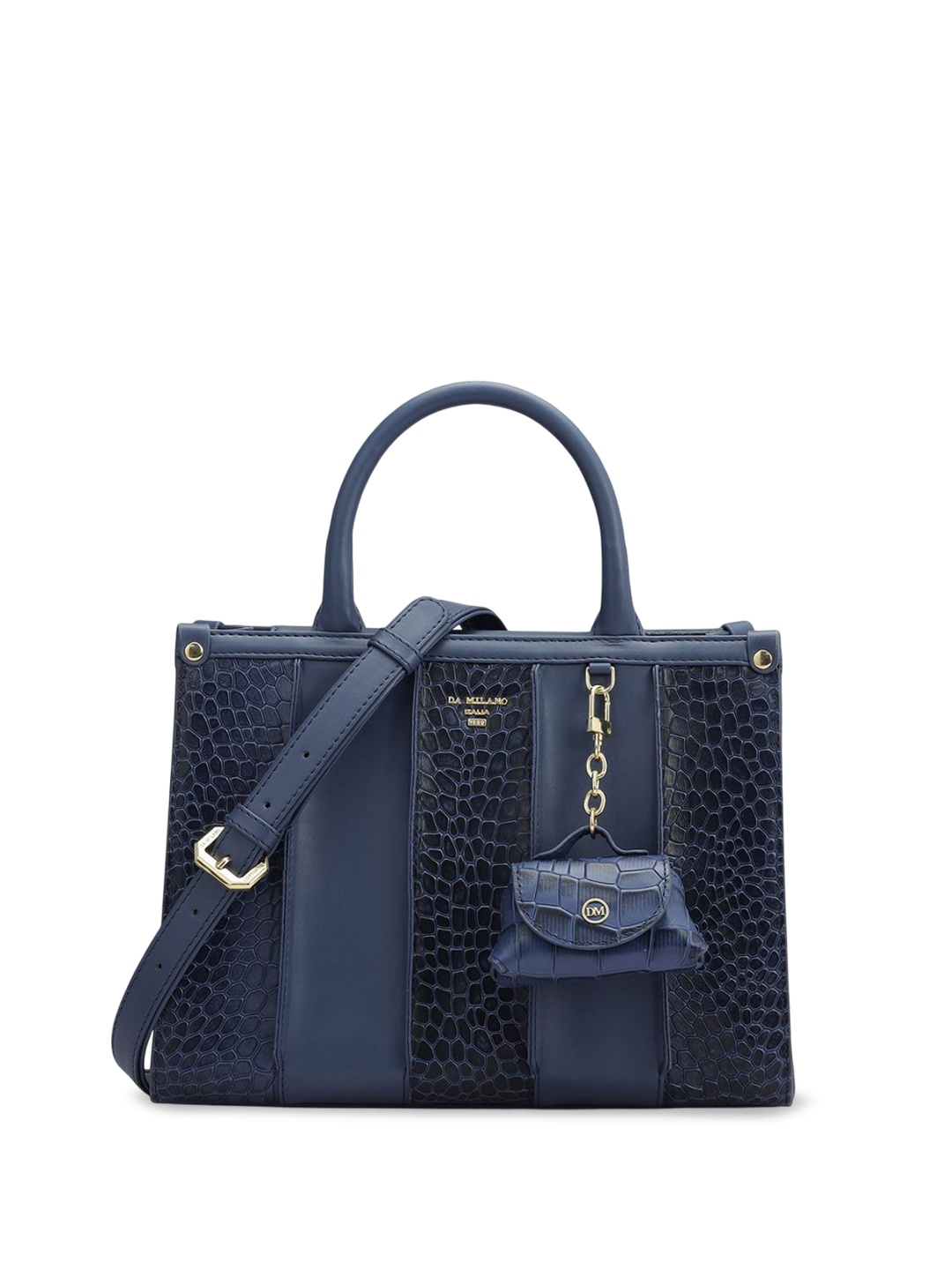 

Da Milano Textured Leather Structured Satchel, Blue