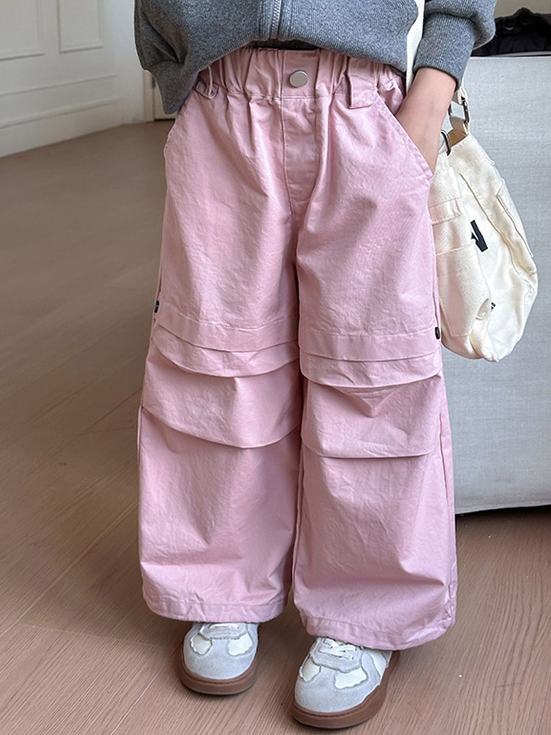 

LULU & SKY Girls Loose Fit High-Rise Trousers, Pink