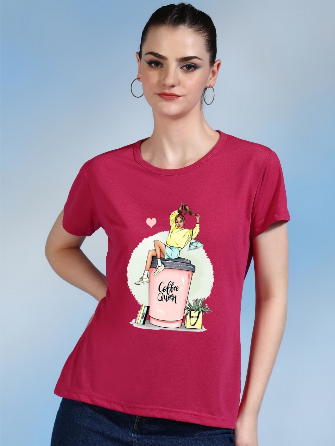 

Moda Rapido Women Printed Bio Finish Applique T-shirt, Pink