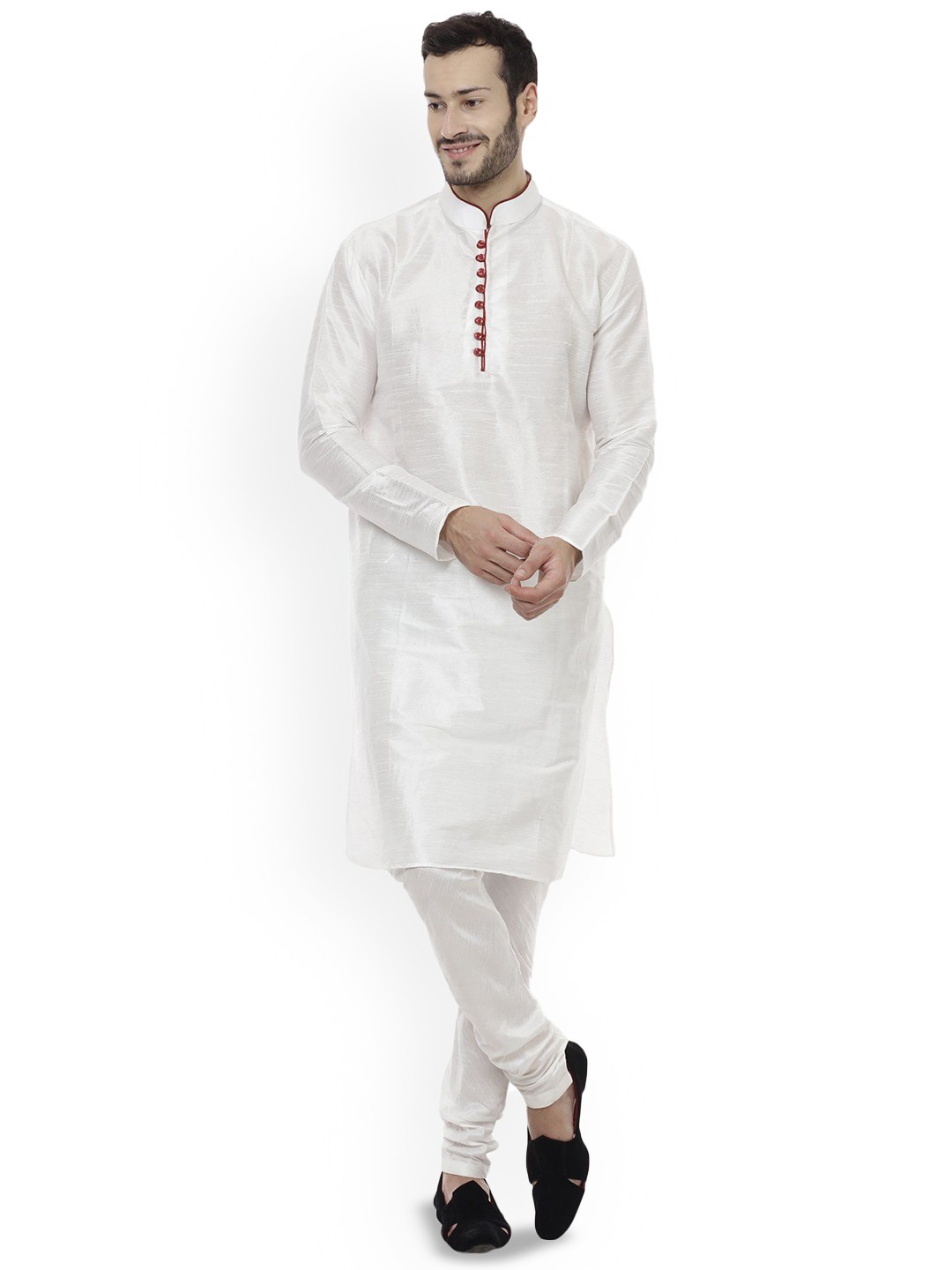 

VEERA PARIDHAAN Men Regular Raw Silk Kurta with Trousers, White