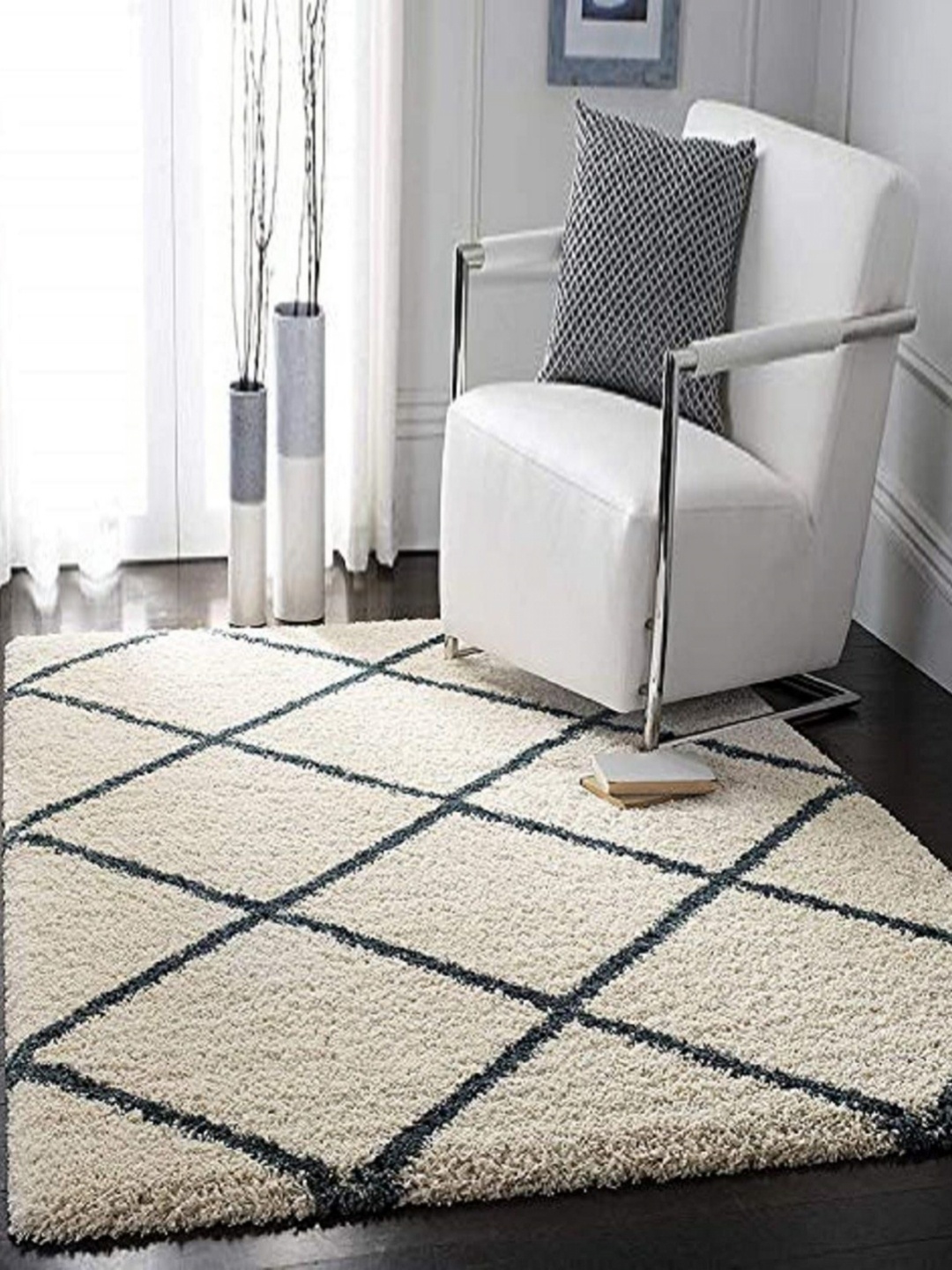 

Banchmark Home Furnishings Cream-Coloured Geometric Shaggy Woollen Carpet