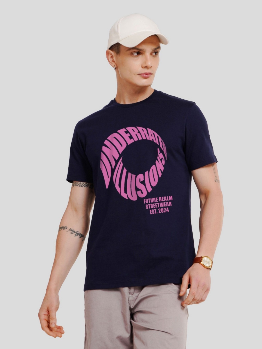 

Underrated Club Men Typography Printed Bio Finish T-Shirt, Navy blue