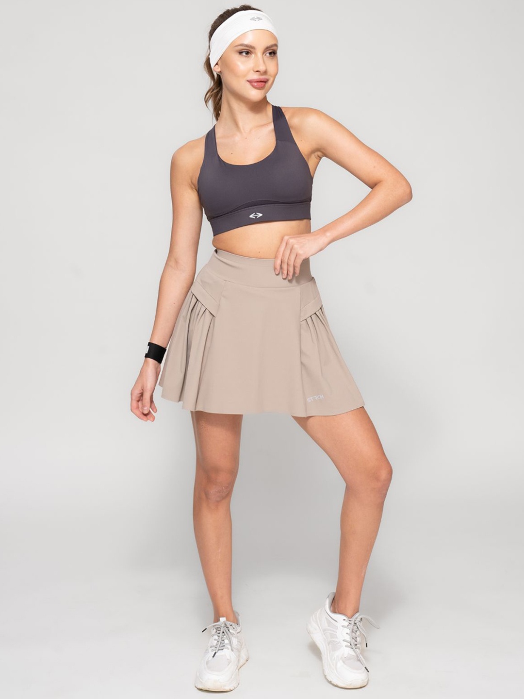 

STRCH A-Line Pleated Mini Skirt, Grey