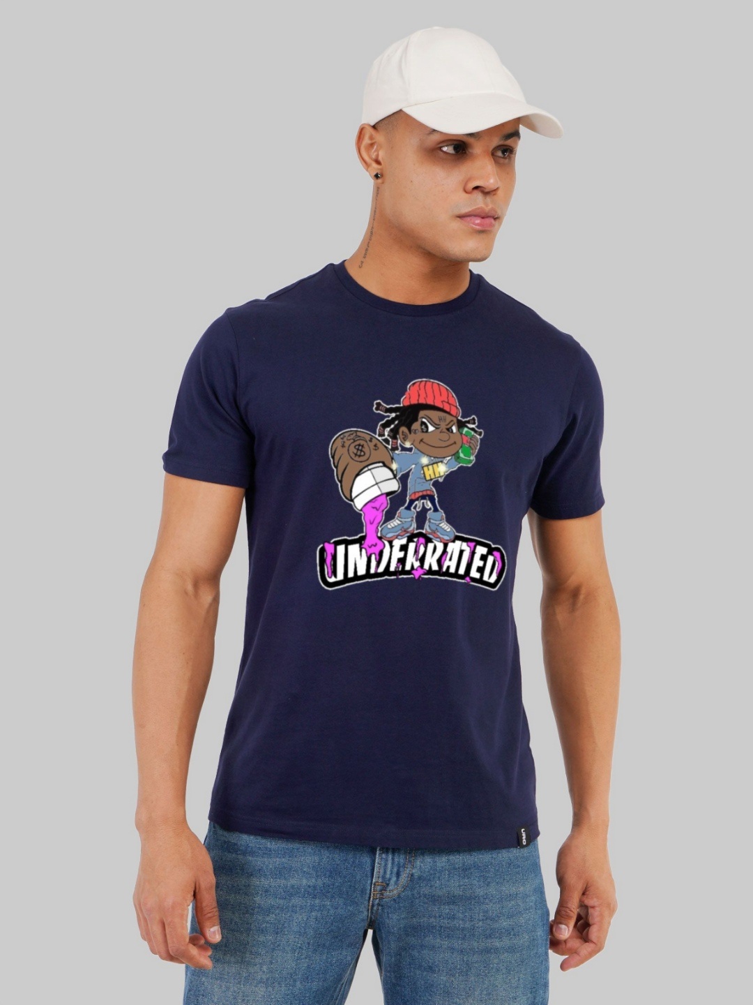 

Underrated Club Men Printed Bio Finish Applique T-shirt, Navy blue