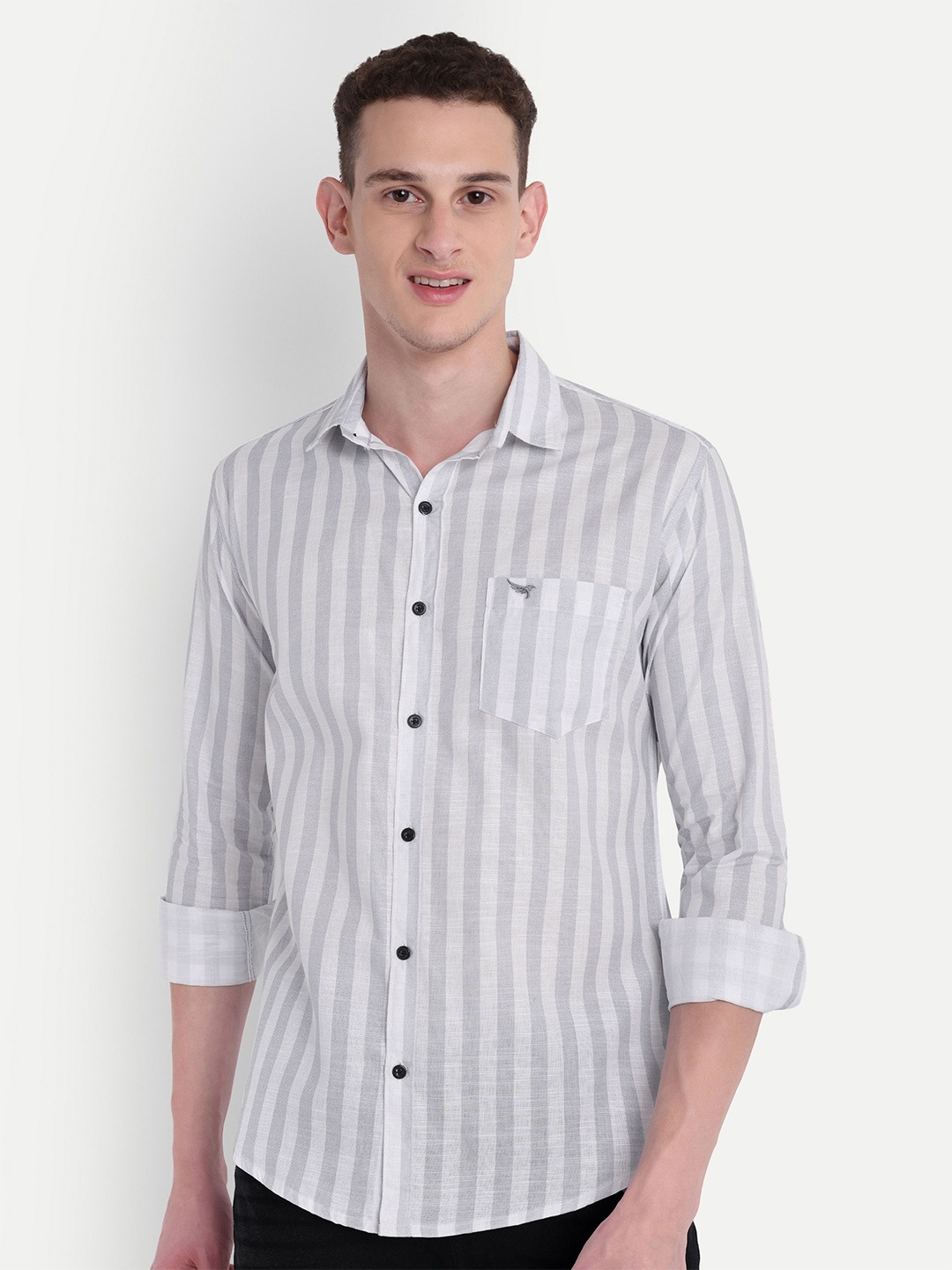 

Moda Rapido Men Classic Opaque Striped Casual Shirt, White