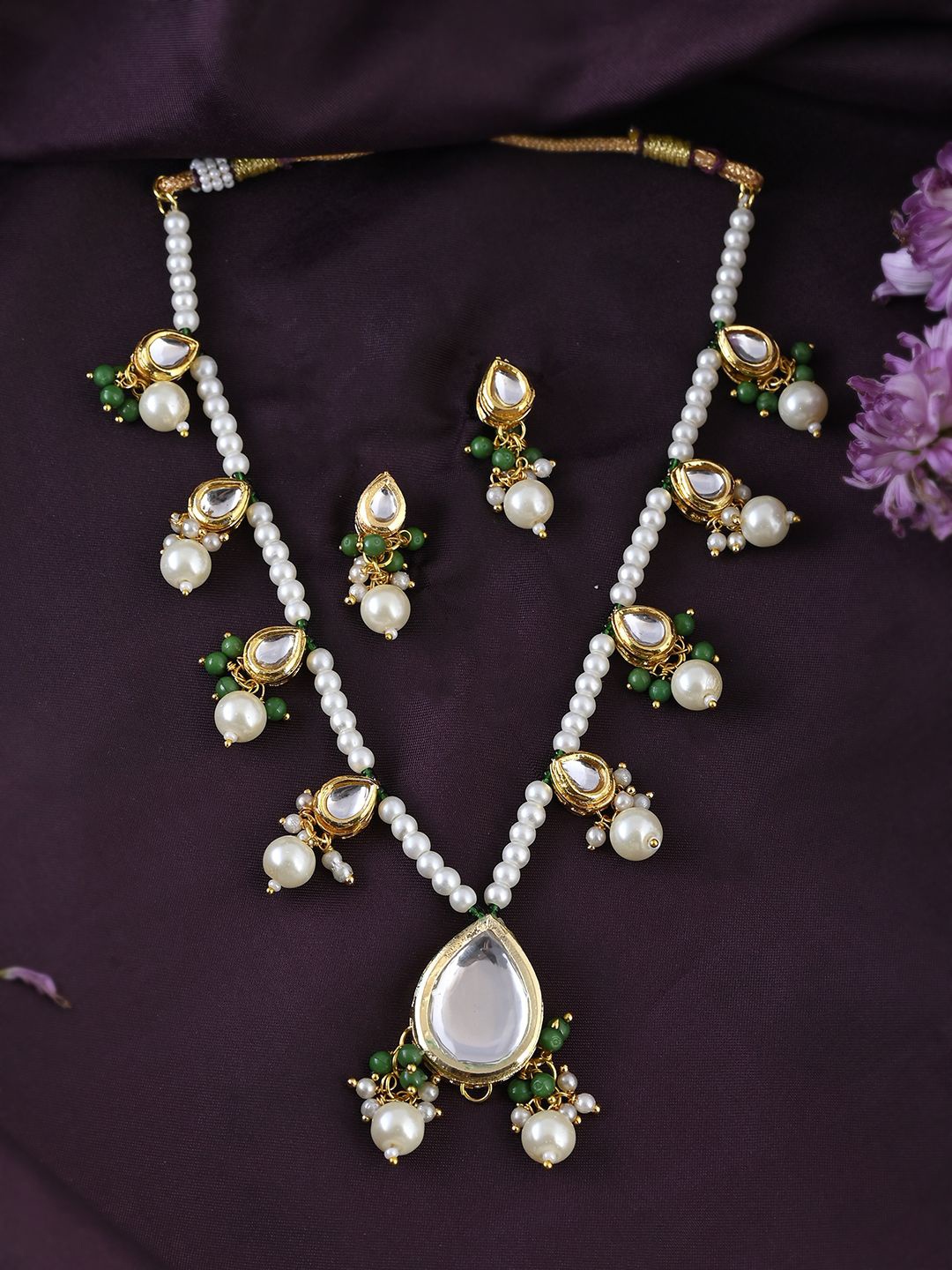 

Silvermerc Designs Kundan Pearl Jewellery Set, Gold