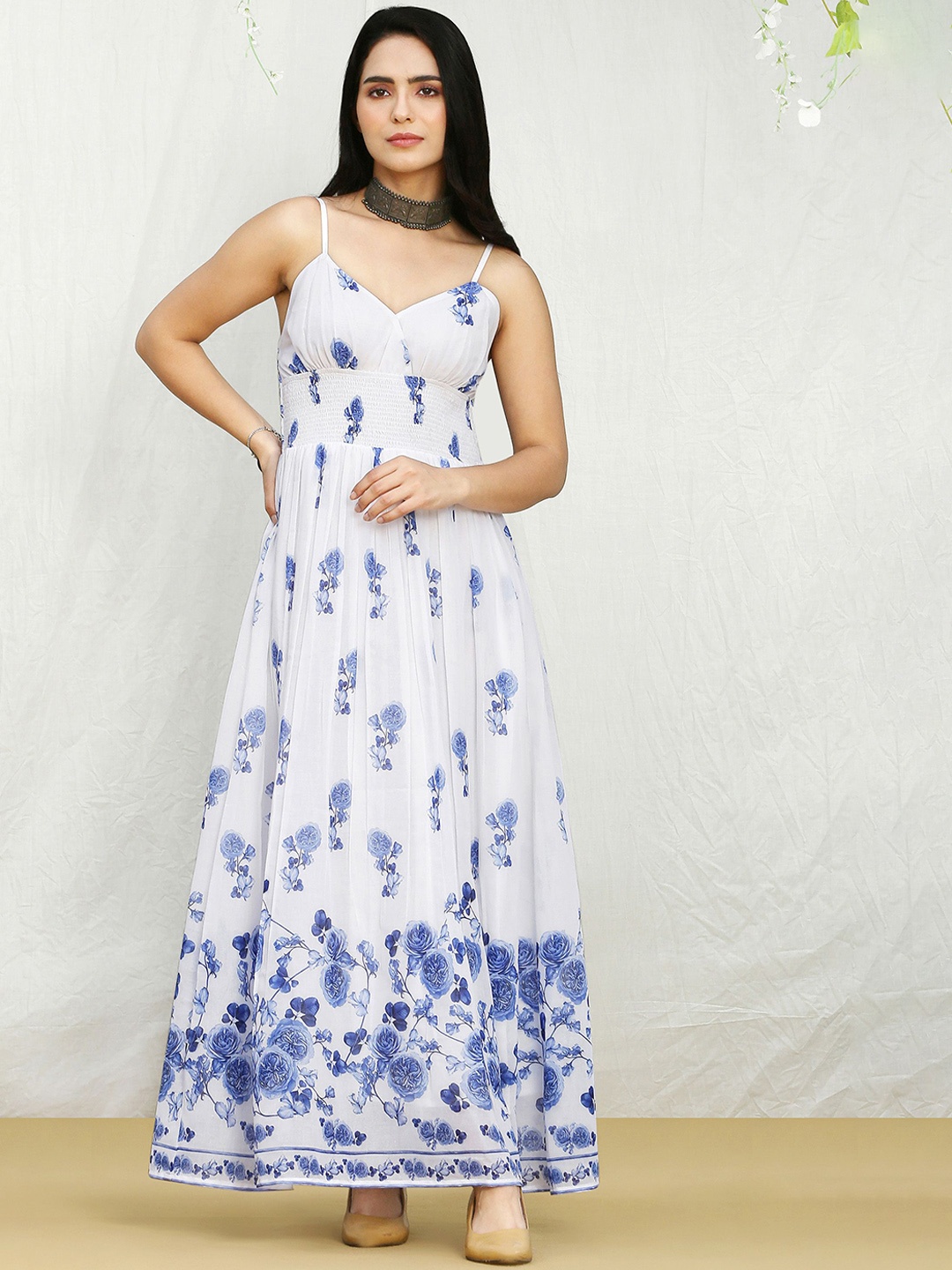 

SEW Printed Cotton Flared Maxi Dress, White