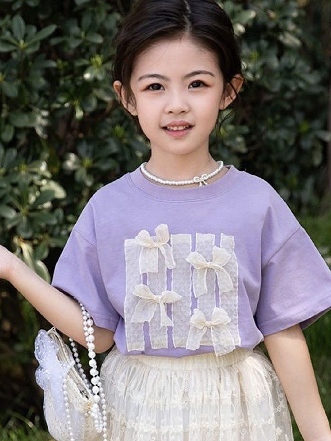 

LULU & SKY Girls Printed Pockets T-shirt, Purple