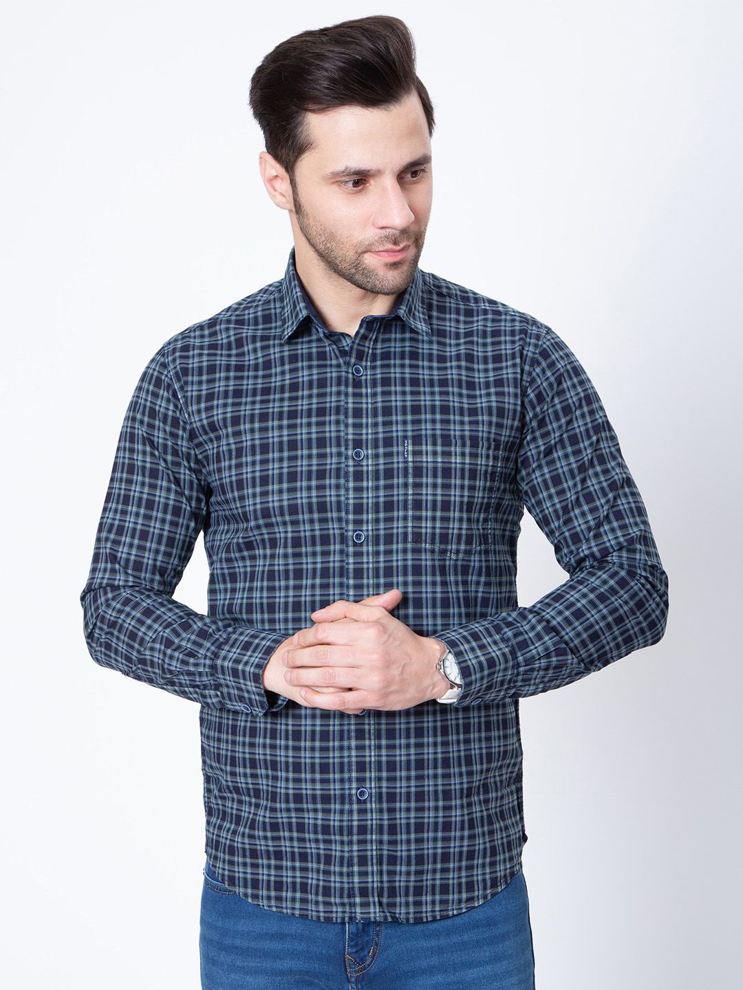 

Sparky Men Tartan Checks Opaque Checked Casual Shirt, Blue