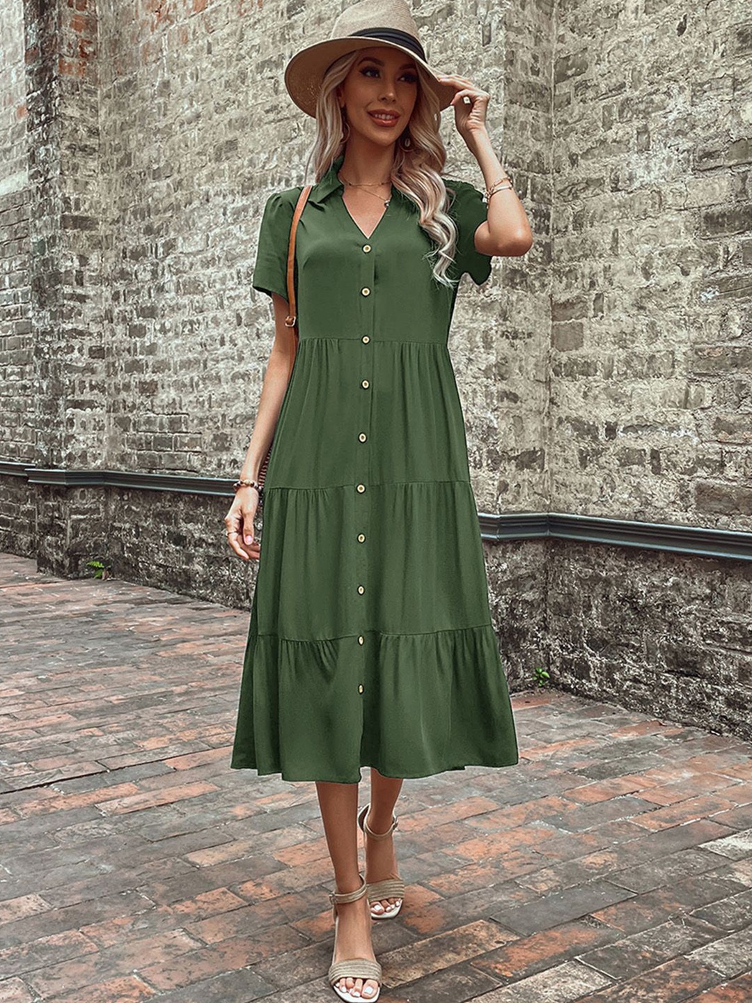 

JC Mode Shirt Midi Dress, Green