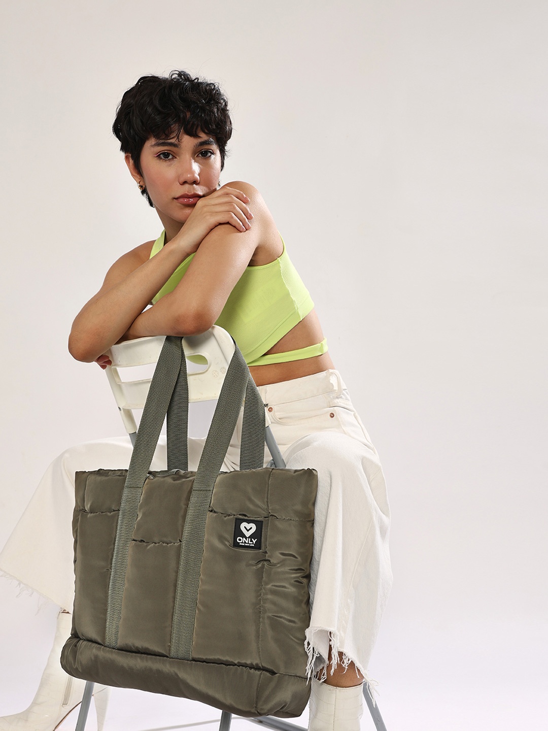 

ONLY Oversized Structured Tote Bag with Applique, Green
