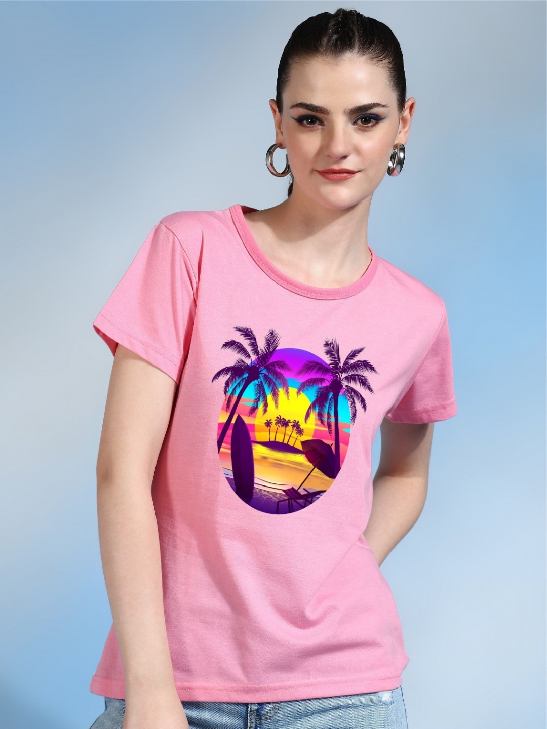 

Moda Rapido Women Printed Tropical Bio Finish T-shirt, Pink