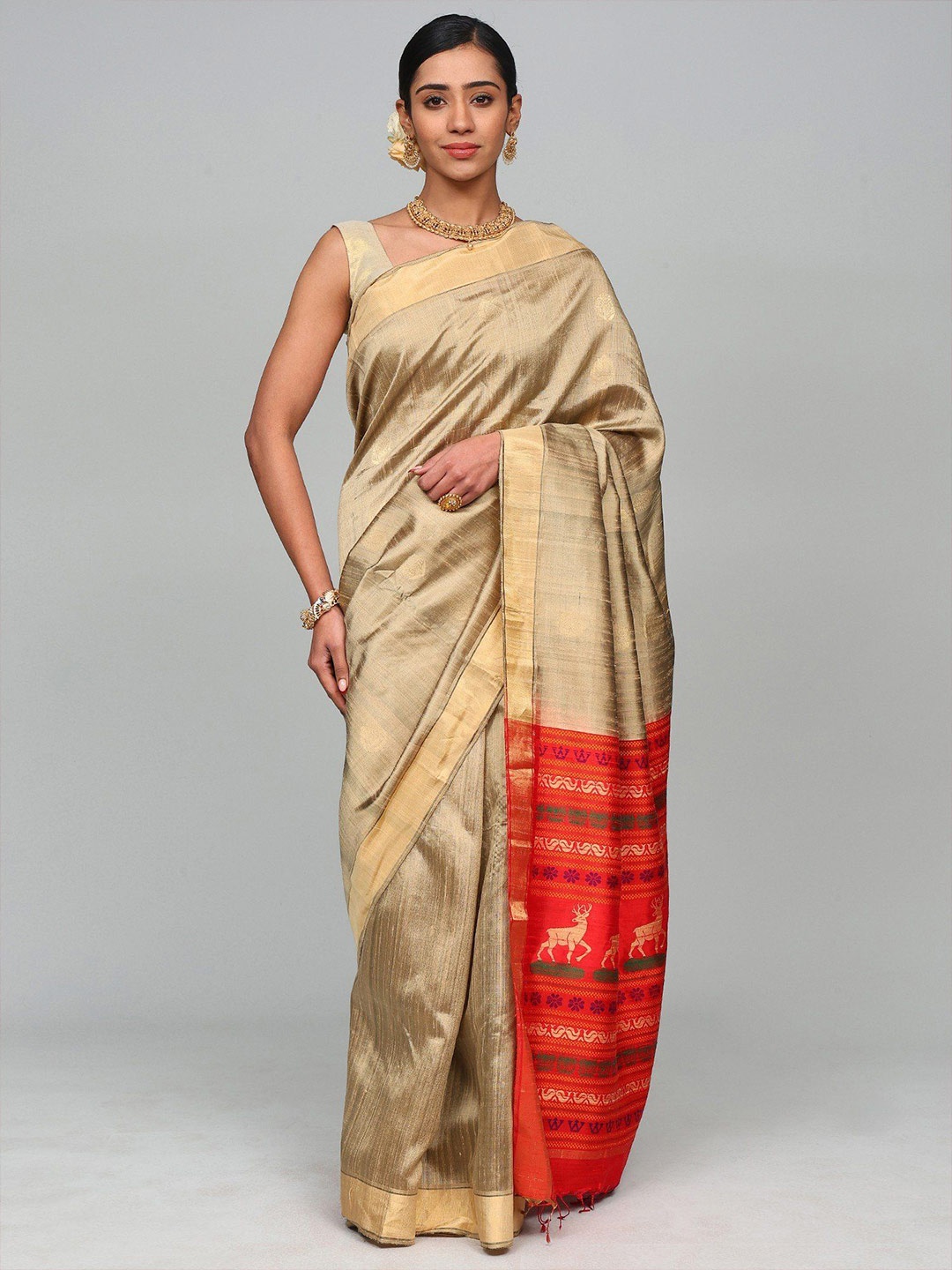 

Exotic India Woven Design Zari Art Silk Saree, Gold