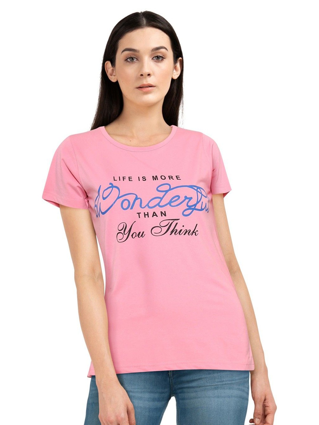 

Moda Rapido Women Printed Bio Finish T-shirt, Pink