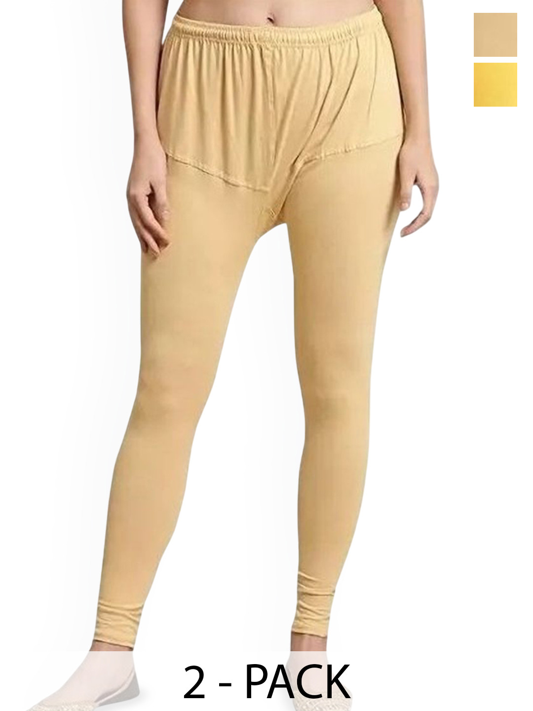 

URBAN KANYA Pack Of 2 Mid-Rise Churidar-Length Leggings, Yellow