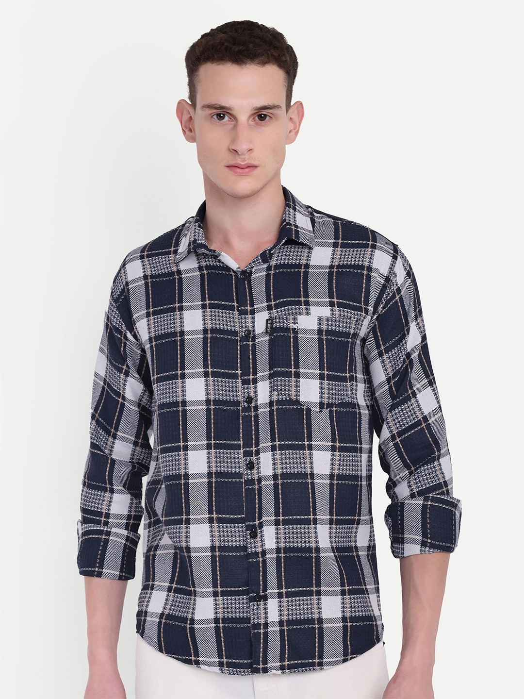 

Moda Rapido Men Classic Gingham Checks Opaque Checked Casual Shirt, Blue