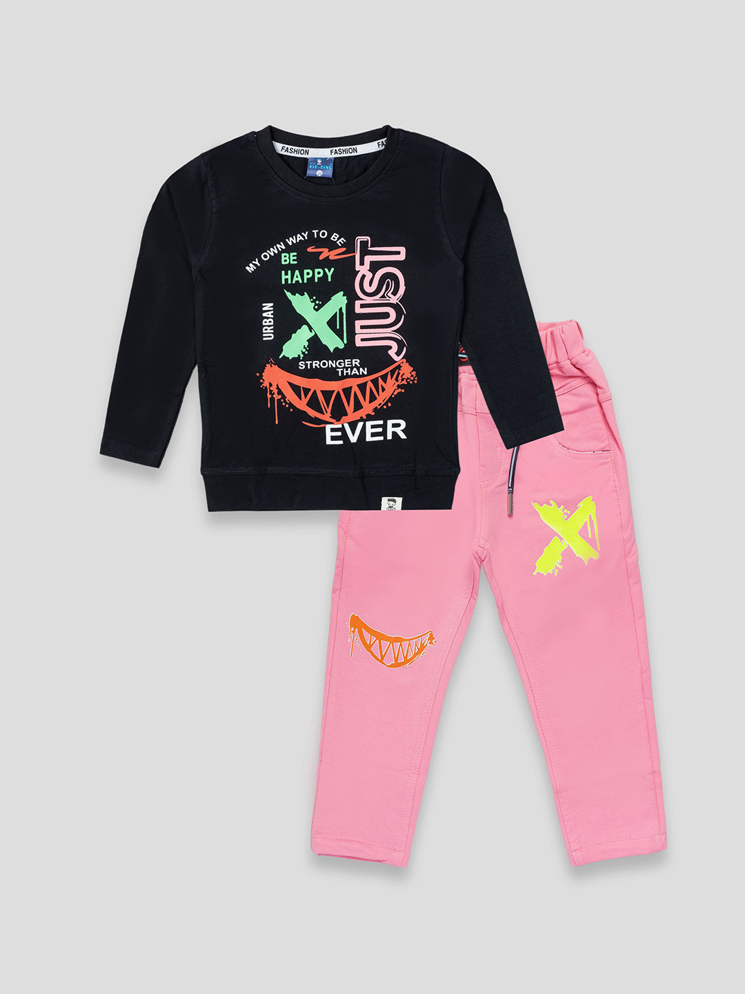 

YK X JUST KiDDiNG Boys Printed T-shirt with Trousers, Black