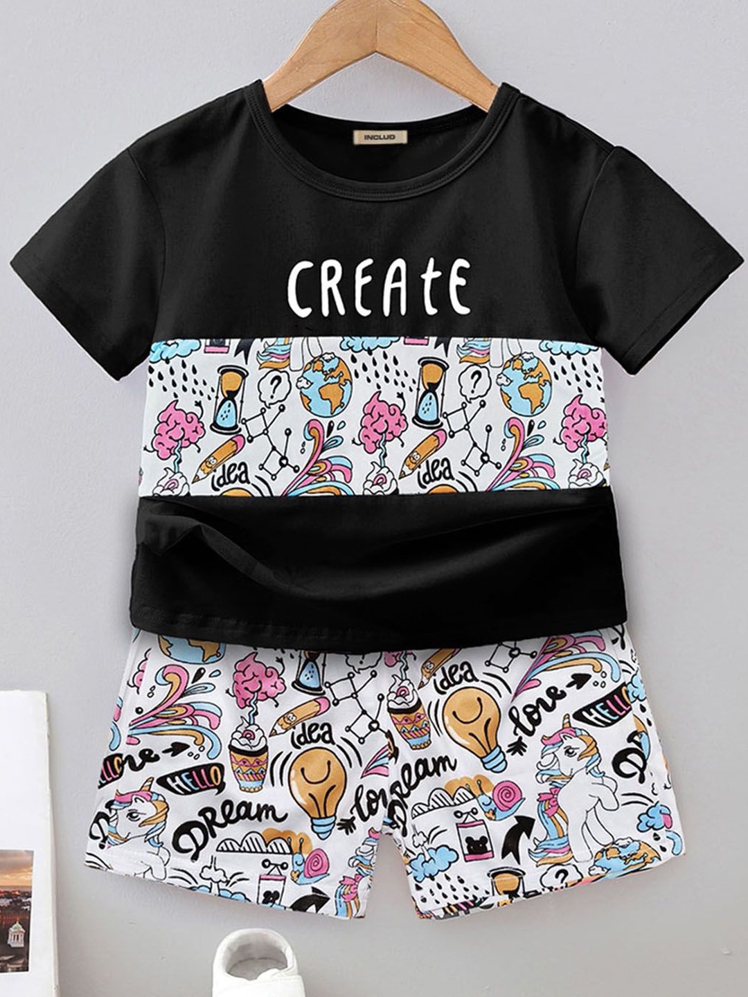 

INCLUD Boys Printed T-shirt with Shorts, Black