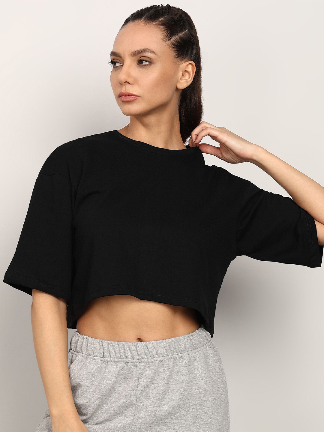 

Rock Paper Scissors Cotton Boxy Crop Top, Black