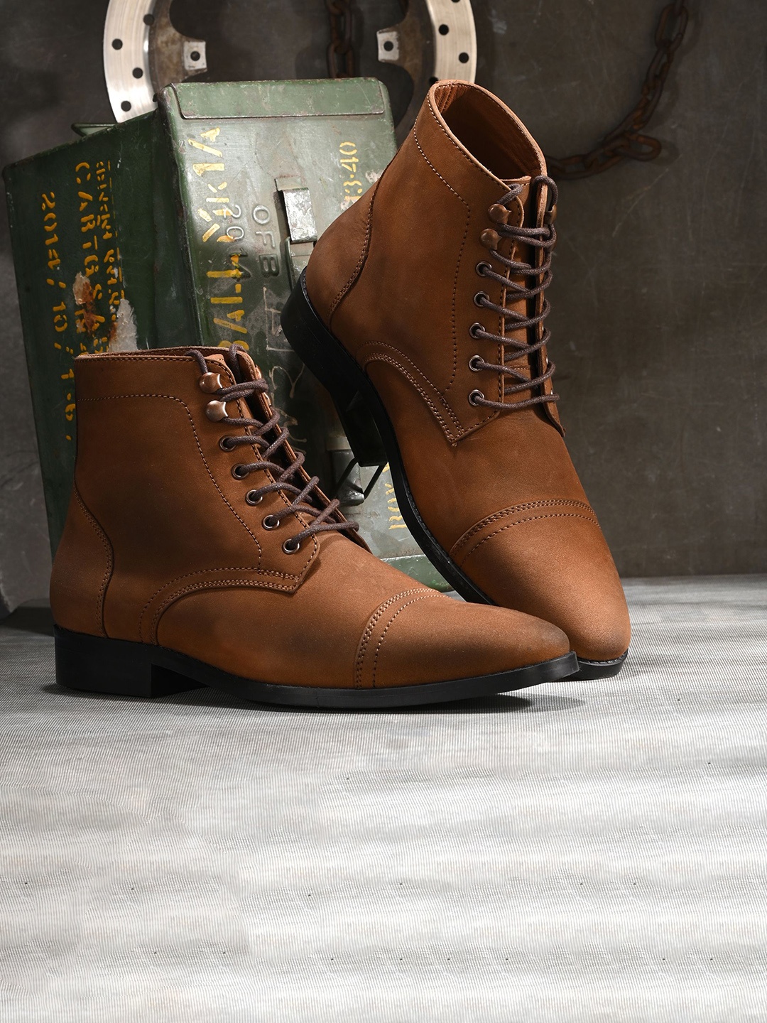 

MILLE DOLLARI Men Lace-Up Frontier Heritage Premium Cap Boots, Tan
