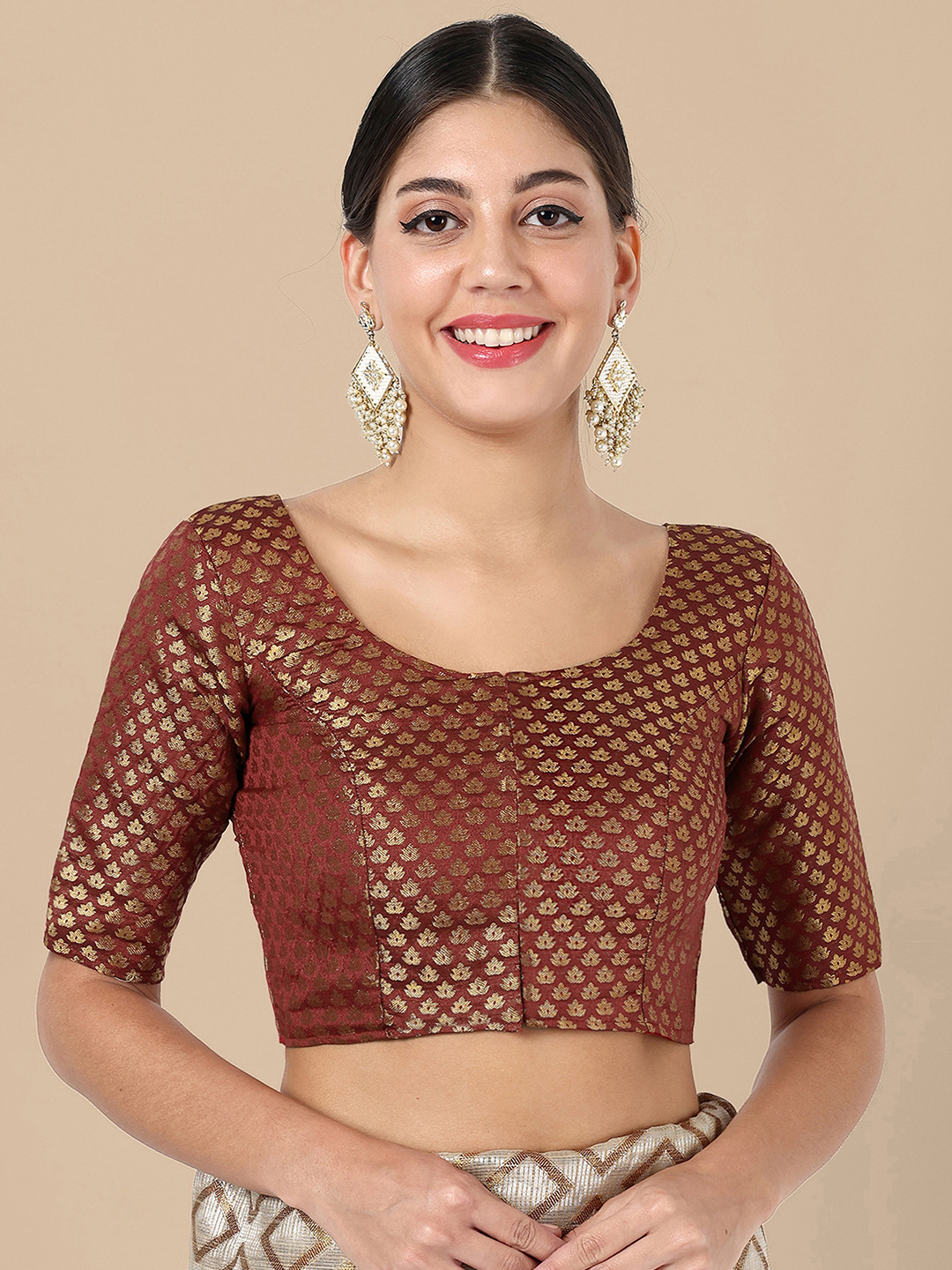 

DEVATITHI Women Maroon Woven-Design Saree Blouse
