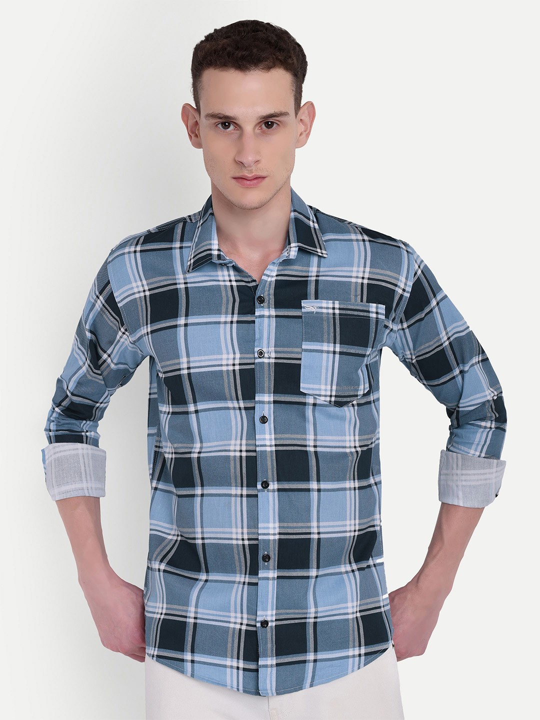 

Moda Rapido Men Classic Gingham Checks Opaque Checked Casual Shirt, White