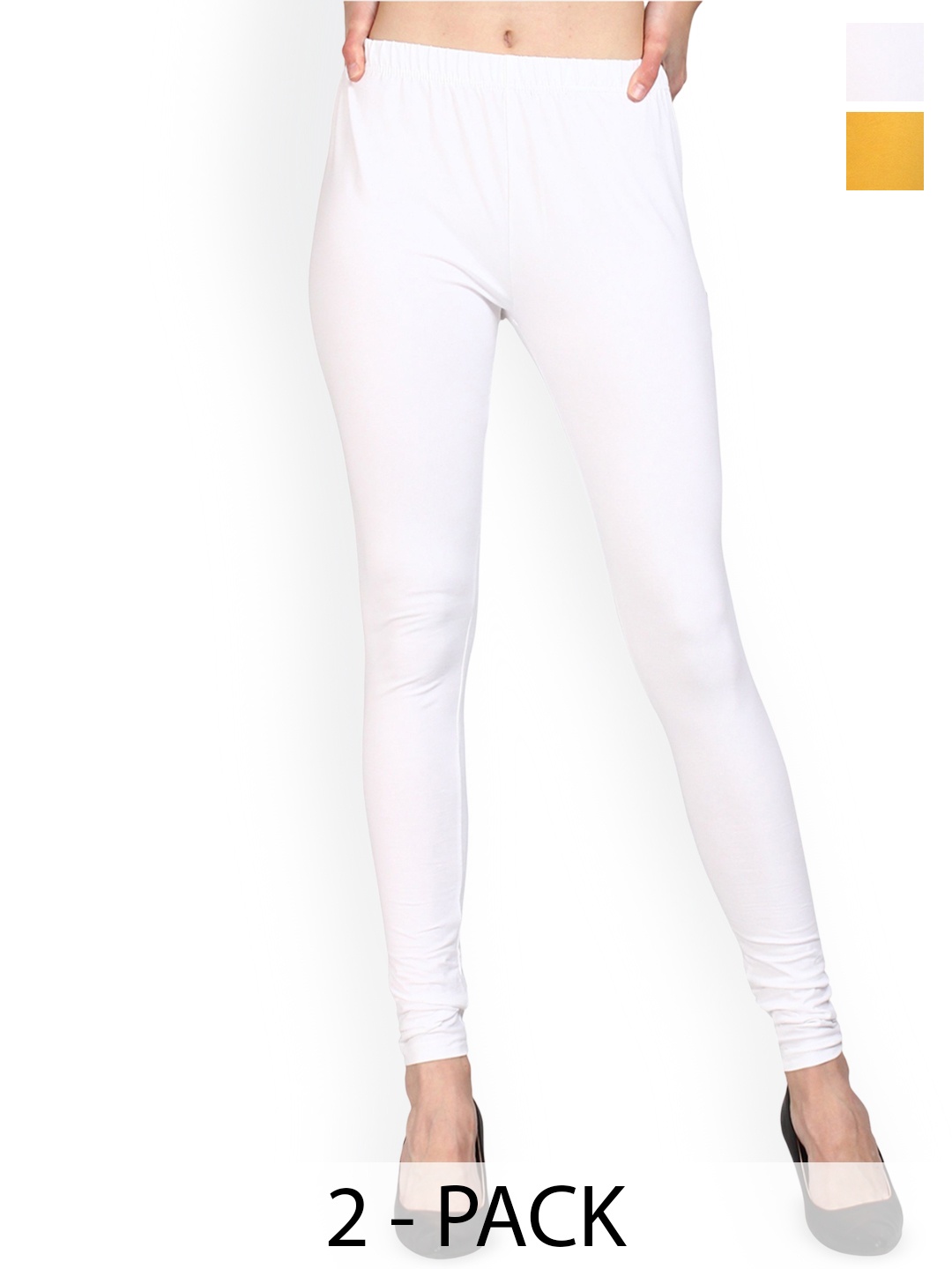 

URBAN KANYA Pack Of 2 Mid-Rise Churidar-Length Leggings, Yellow
