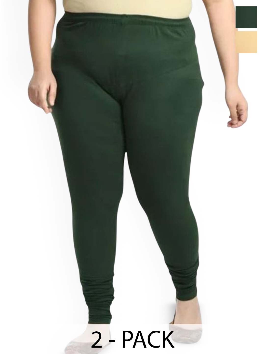 

URBAN KANYA Pack Of 2 Mid-Rise Churidar-Length Leggings, Beige