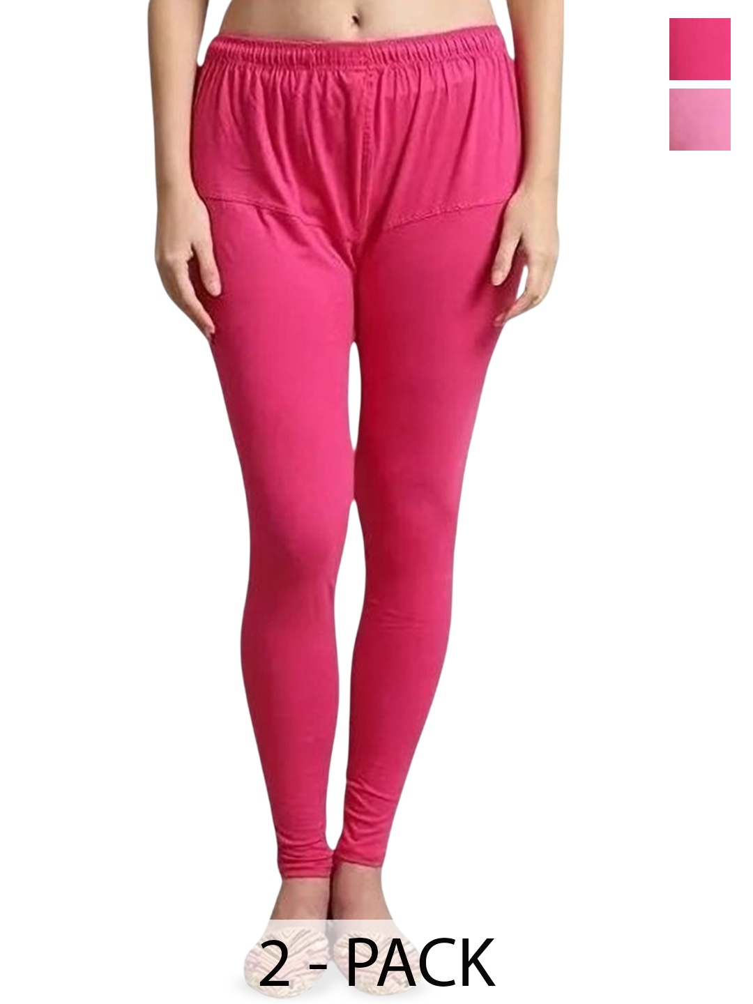 

URBAN KANYA Pack Of 3 Mid-Rise Churidar-Length Leggings, Pink