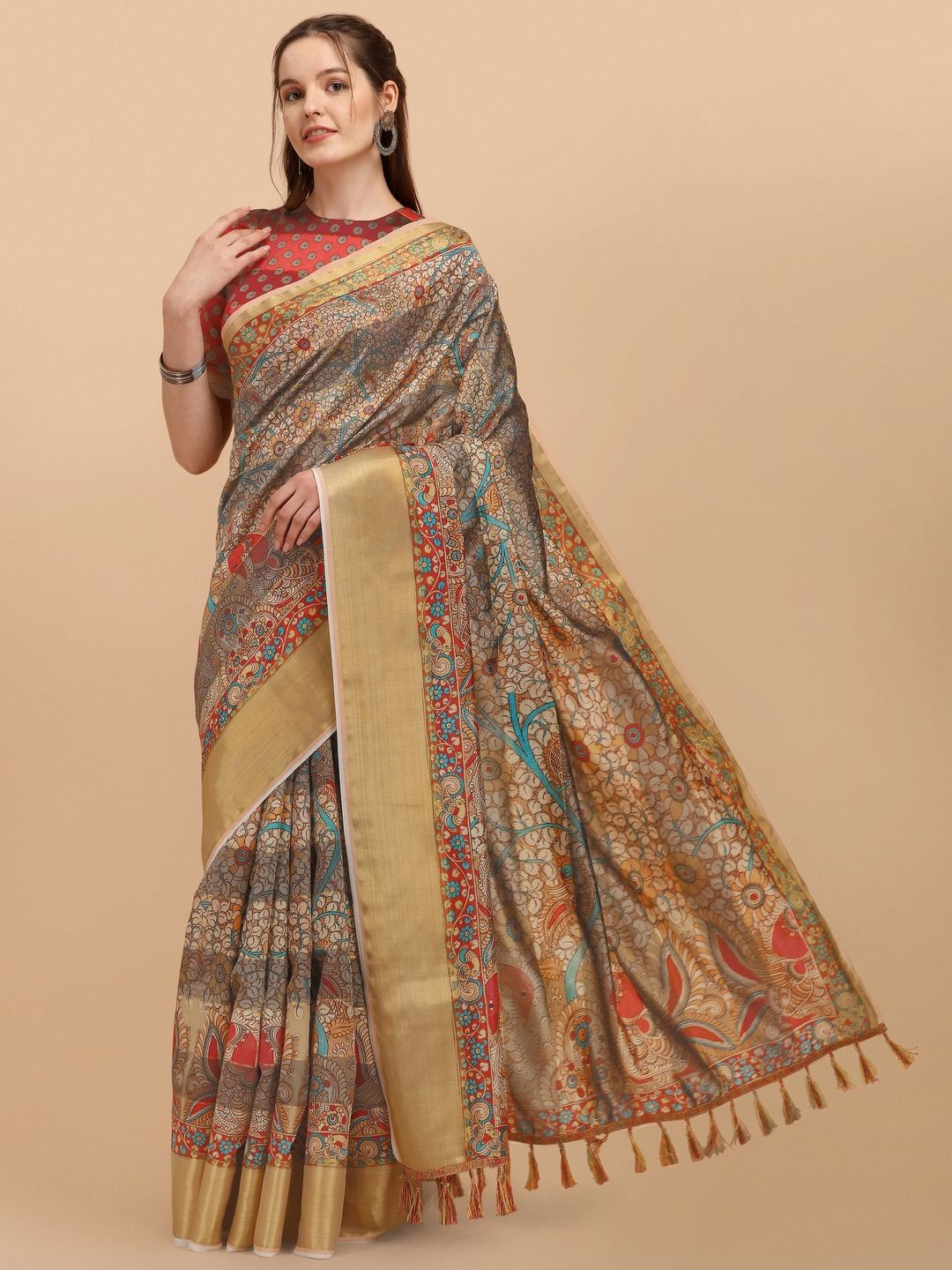 

Suha Floral Zari Art Silk Saree, Grey