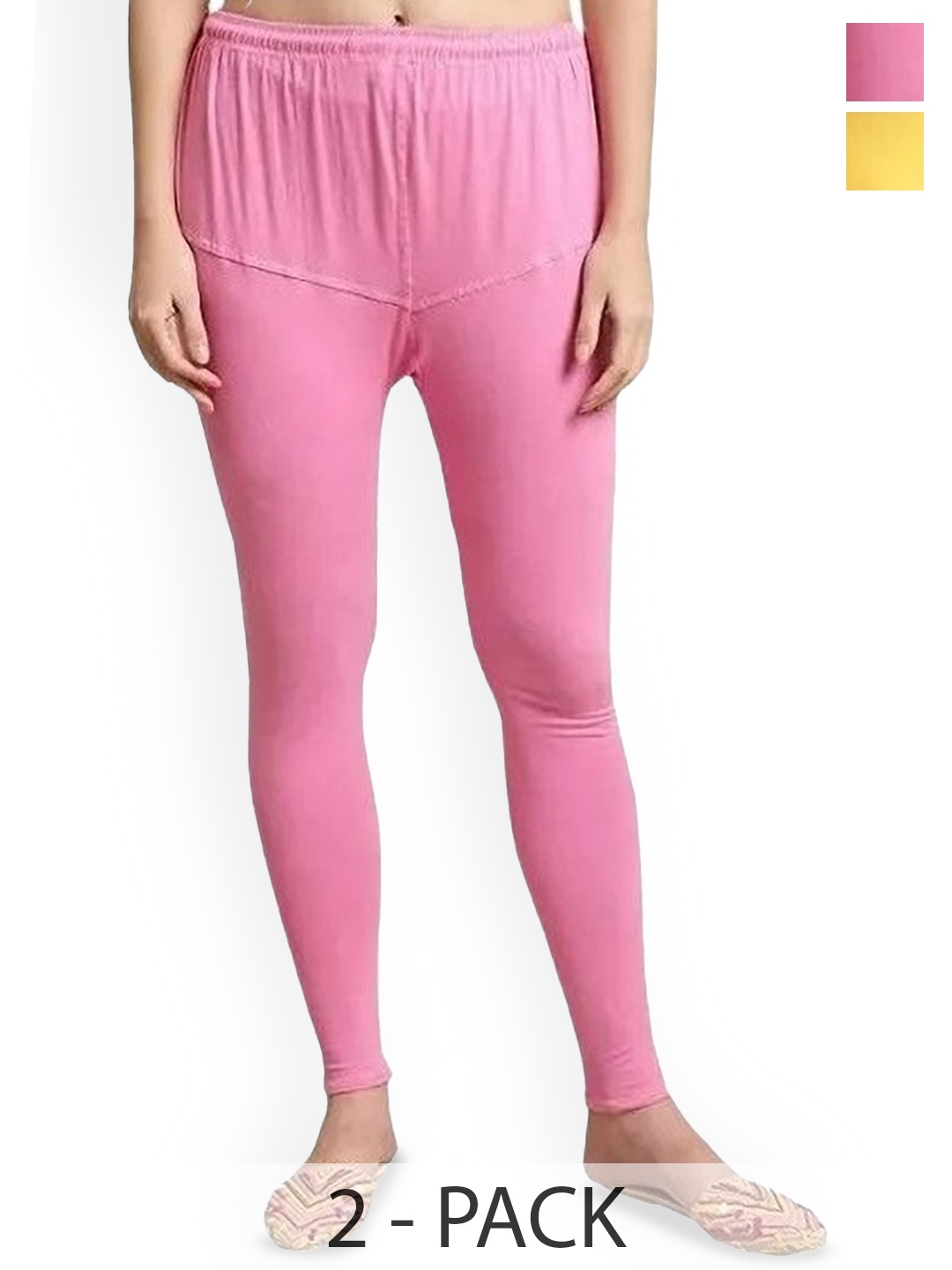 

URBAN KANYA Pack Of 2 Mid-Rise Churidar-Length Leggings, Yellow