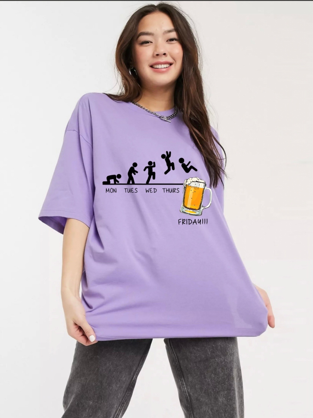 

RAYACLOSET Women Typography Printed T-shirt, Lavender