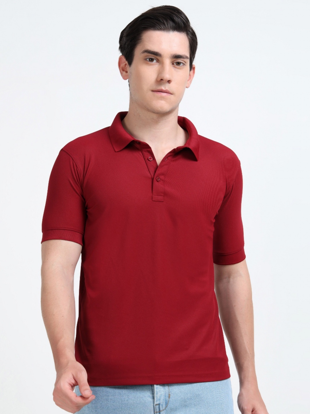 

QUCO Poly Pique Structured Polo T-Shirt, Maroon