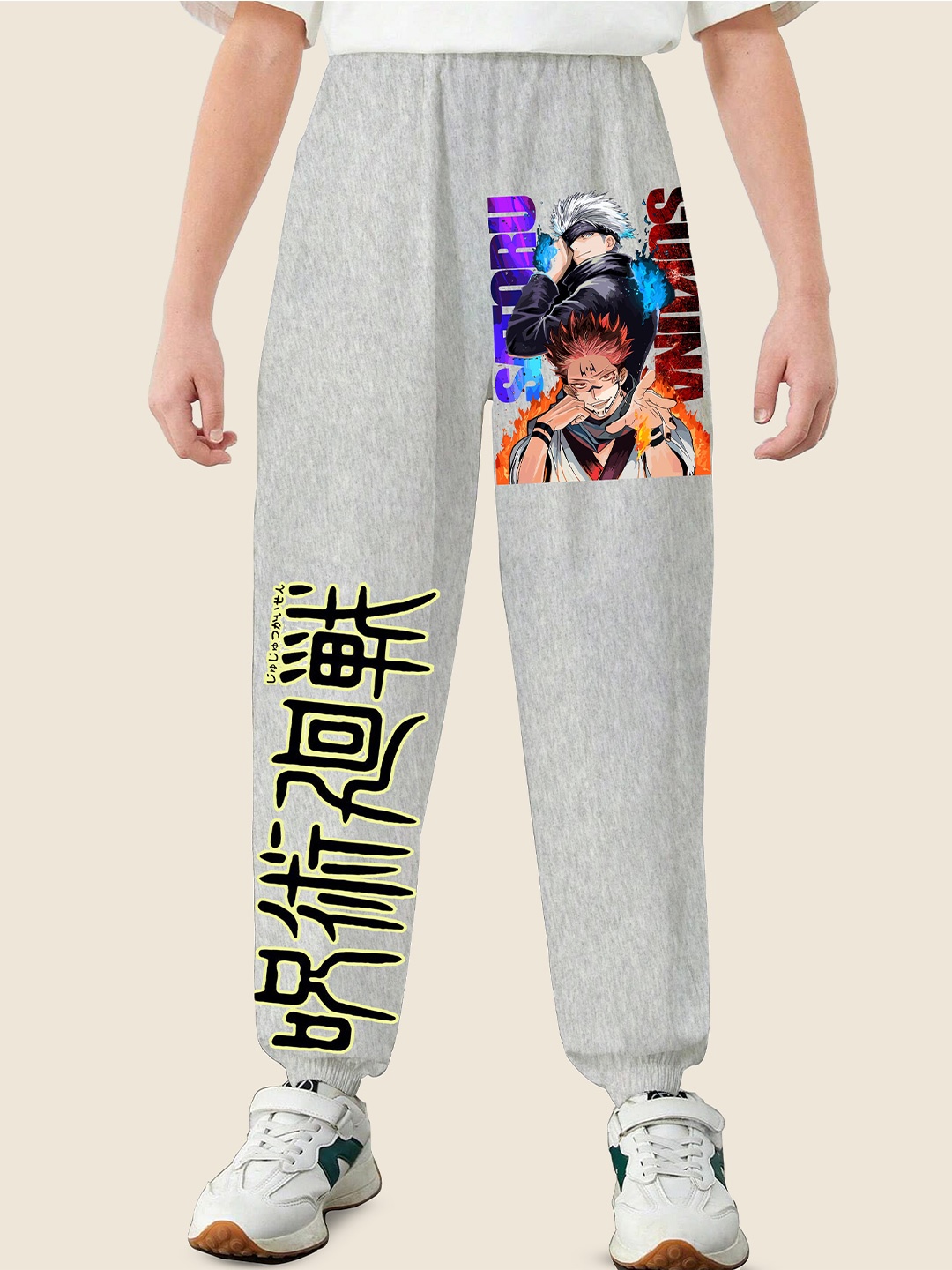 

LOCAVESTIR Boys Anime Printed Mid Rise Joggers, Grey
