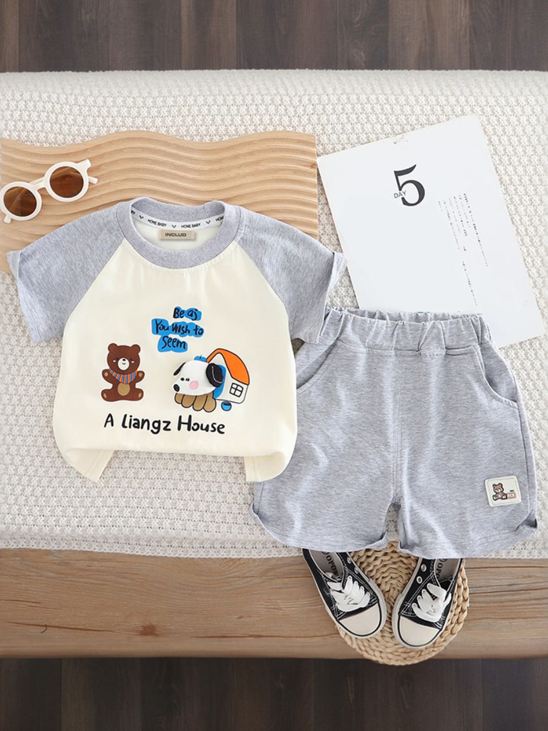 

INCLUD Boys Printed T-shirt with Shorts, Grey