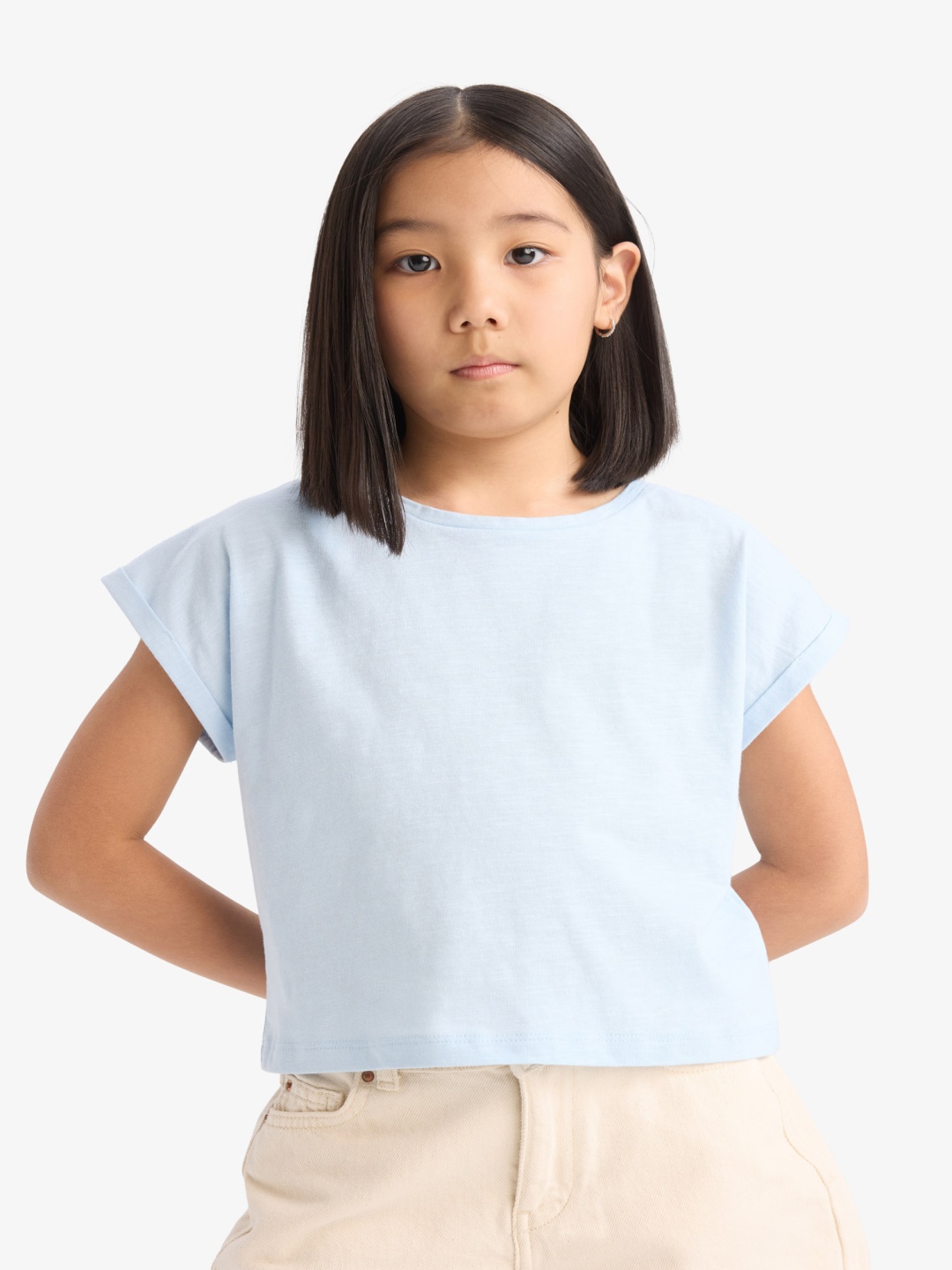

DeFacto Girls Extended Sleeves Pockets T-shirt, Na