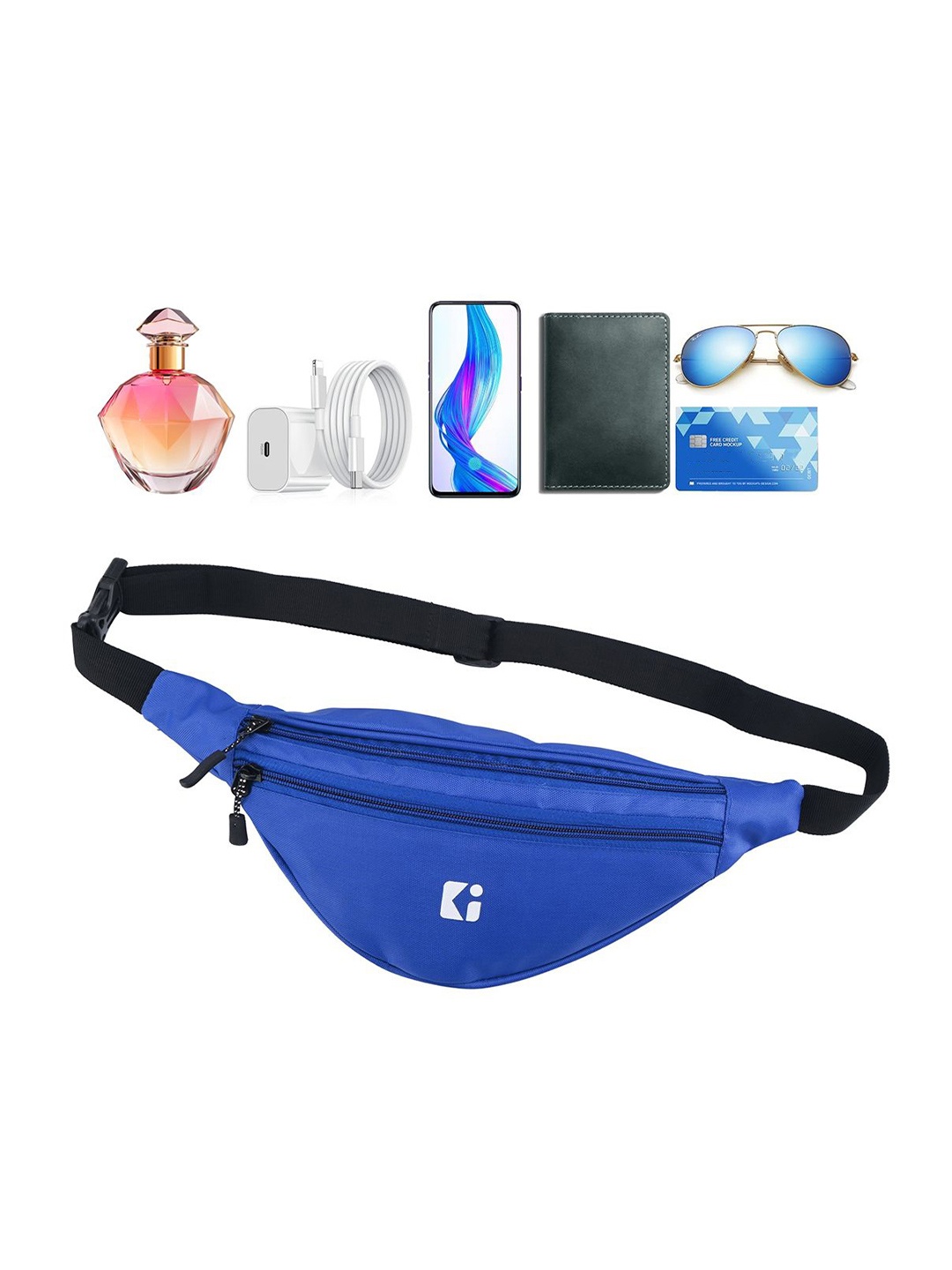 

Kuber Industries Structured Nylon Waist Bag With Zip & Adjustable Strap Sling Bag, Blue