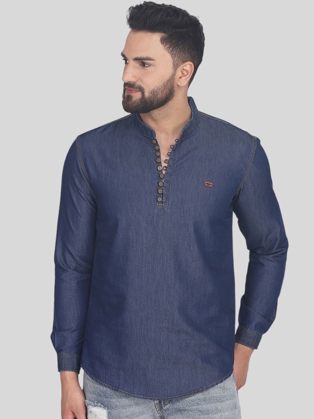 

FASHION GRAB Men Mirror Work Denim Kurta, Blue