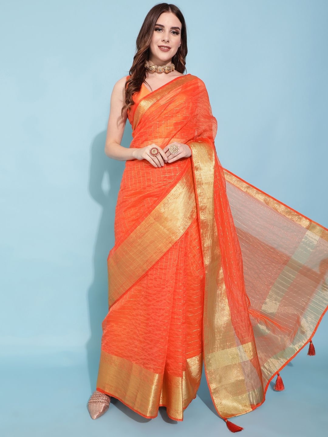 

Suha Woven Design Zari Organza Saree, Orange