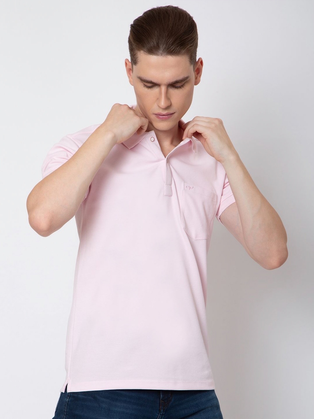 

Sparky Men Polo Collar Pockets Slim Fit T-shirt, Pink