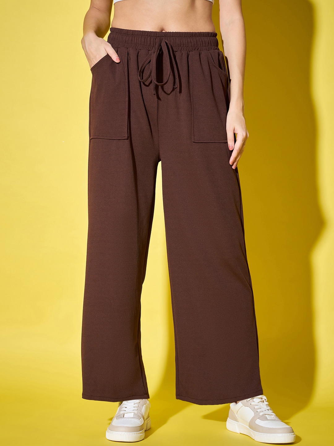 

DIMPY GARMENTS Women Relaxed High-Rise Cargos Trousers, Brown