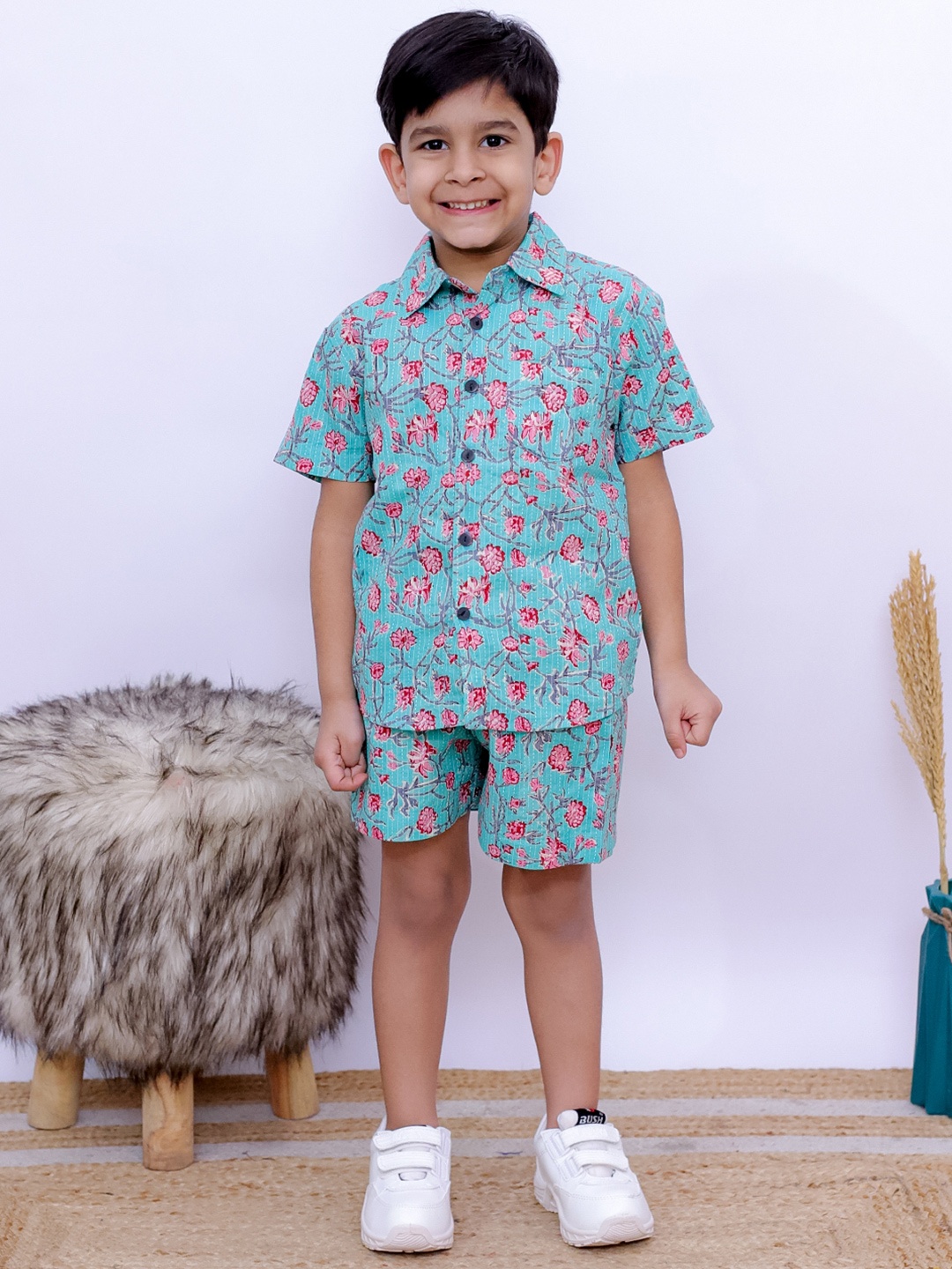 

UNBIND Boys Printed Cotton Shirt with Shorts Clothing Set, Blue