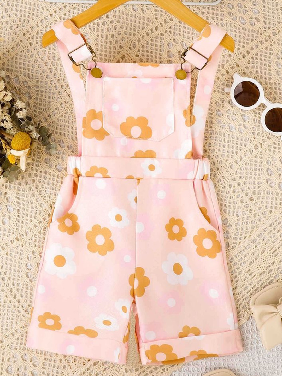 

LULU & SKY Girls Floral Printed Dungarees, Pink