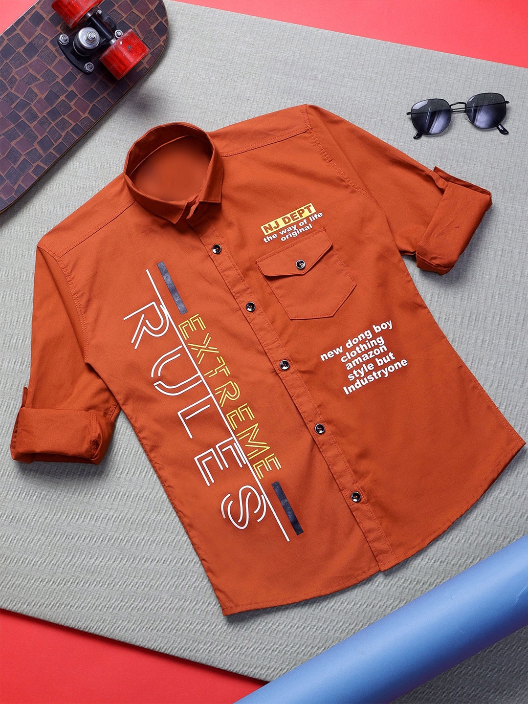 

YK Boys Opaque Printed Casual Shirt, Orange