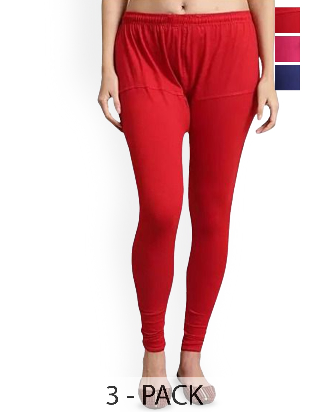 

URBAN KANYA Pack Of 3 Mid-Rise Churidar-Length Leggings, Red